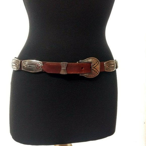 Rick Martinez Navajo Sterling Silver Concho Belt Brown Leather Southwestern main image 6